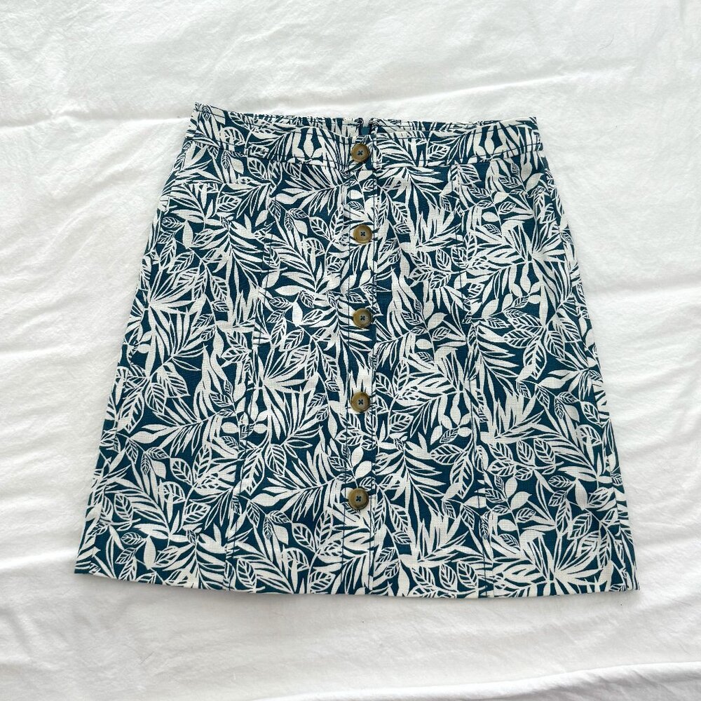 Loft Blue & White Tropical Botanical Floral Print Print Skirt - Size 2